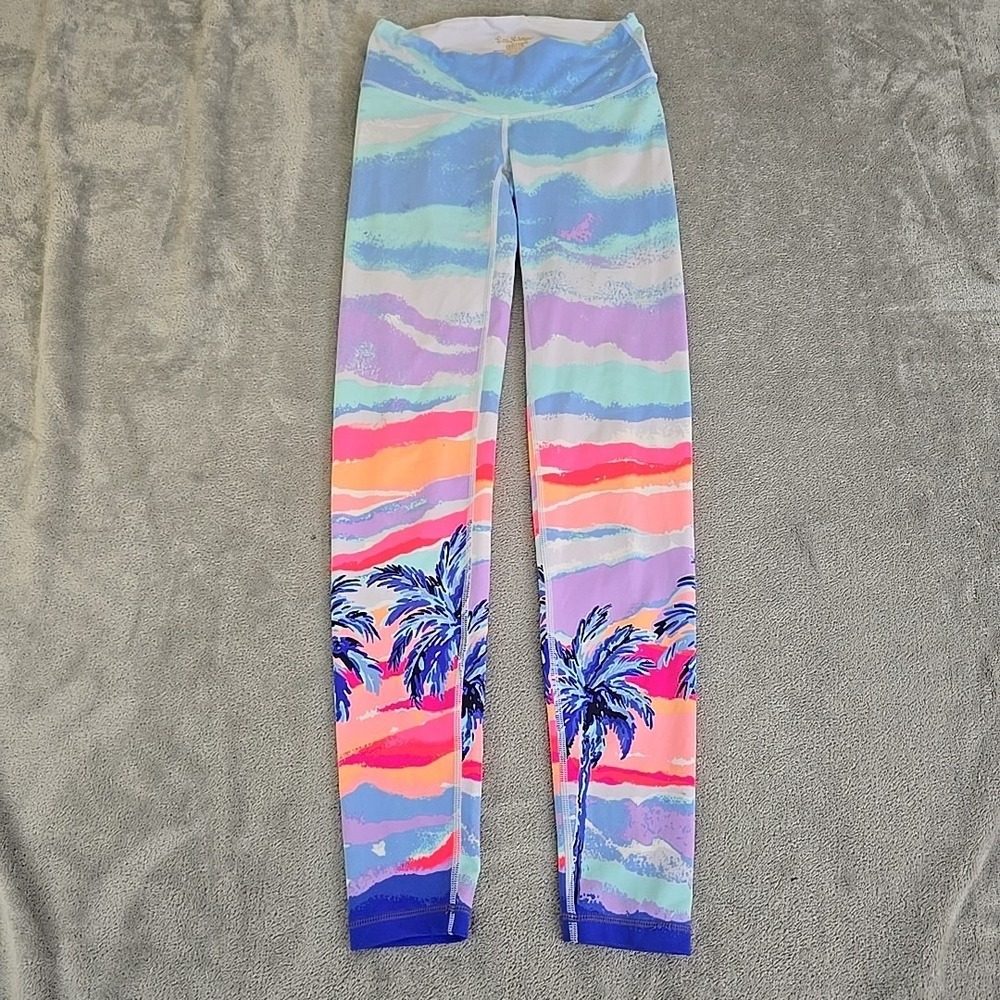 Lilly Pulitzer Leggings Womens XXS Pink Sunset Palm UPF 50+ Luxletic Weekender